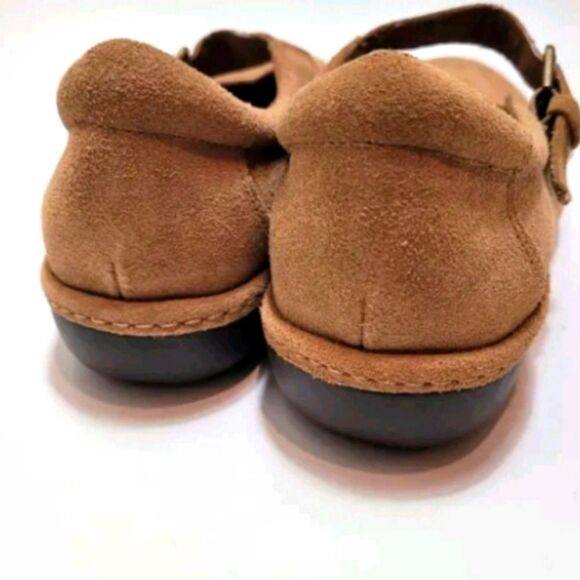 Lands End Tan Mary Jane Faux Sherpa Leather Suede Flats Size 7.5 - Picture 4 of 7